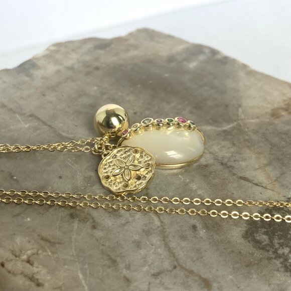 Gold Vermeil Sterling Silver 925 Pearl Gemstone Sanddollar Pendant Necklace 18" - Picture 4 of 16